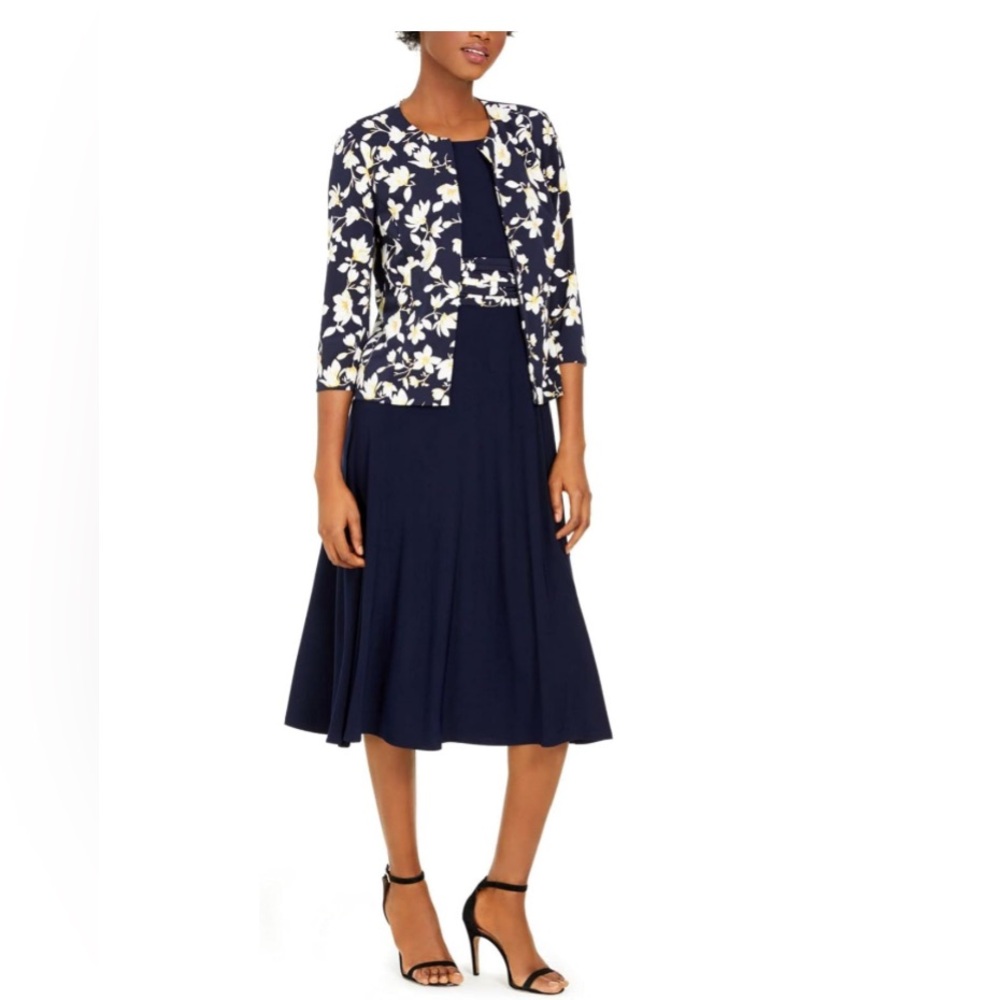 Jessica Howard 2 piece Set Dress with Jacket 12 P Navy Blue